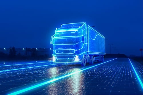 Image of a digitized freight truck on a highway